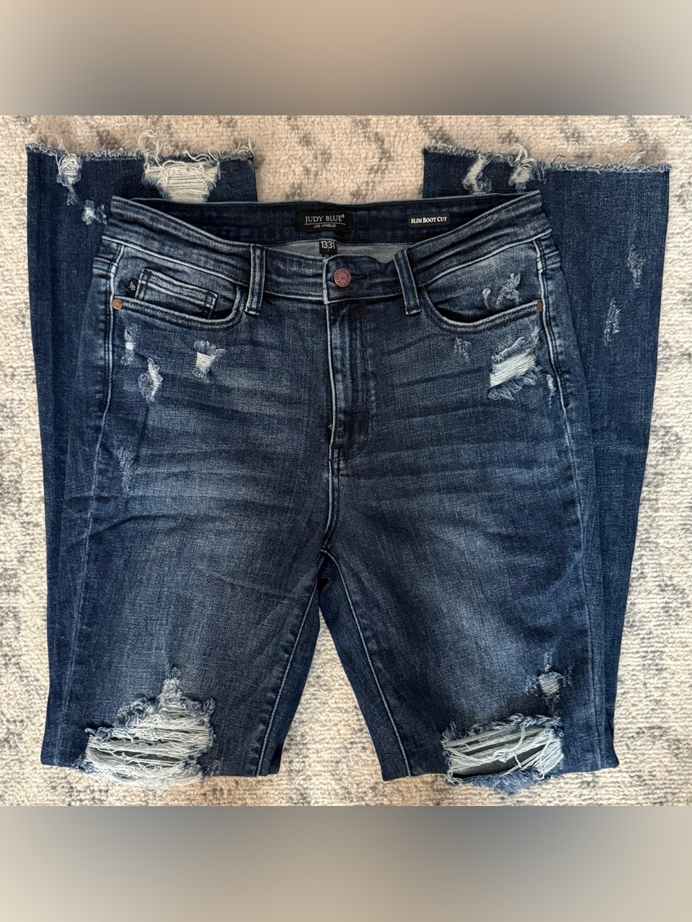 Judy Blue Distressed Boot Cut Jeans - Dark Blue Wash JB82426DK-CO